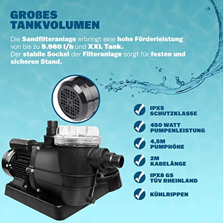 Monzana Sandfilteranlage mit Vorfilter XXL Tank 10.200 l-h Filteranlage Pool Sandfilter – Bild 3
