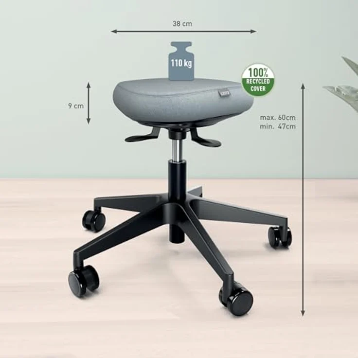 Leitz Ergo Active Höhenverstellbarer Sitzhocker (47–60 cm) mit Rollen, Ergonomischer Drehhocker für Büro und Home Office, Schwarz, 65770095 – Bild 3
