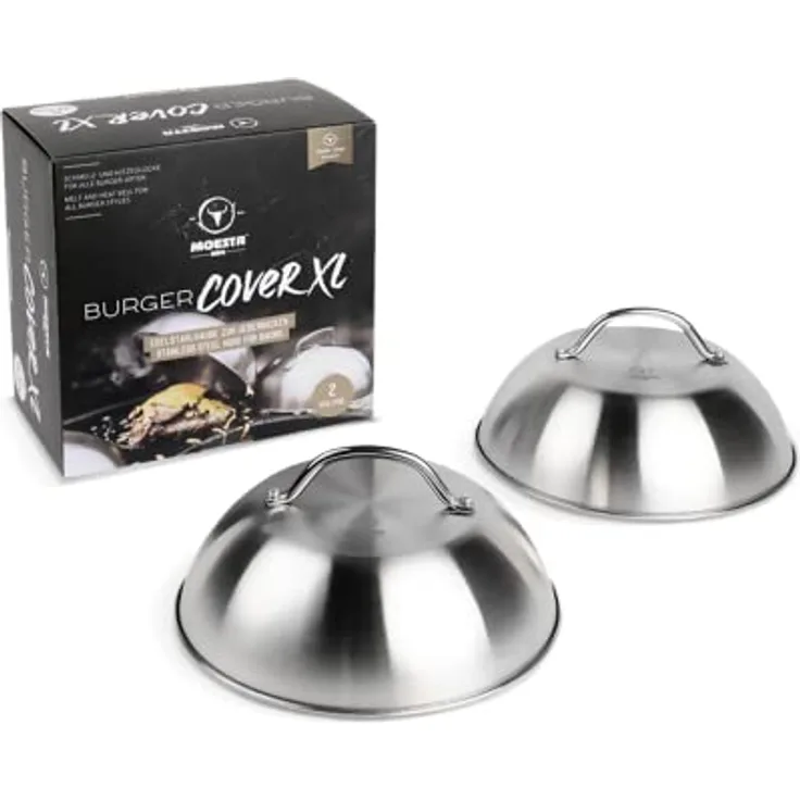 MOESTA-BBQ 19318 - XL BurgerCover 2er Set - Schmelzglocke für Cheeseburger – Schmelz- und Abdeckhaube für Grill und Teppanyaki