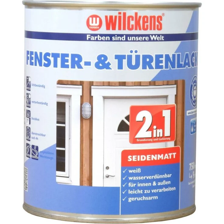 Wilckens Fenster & Türenlack 2in1, Weiß, seidenmatt 0,75l – Bild 1