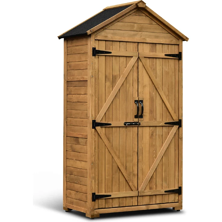 MCombo Gartenschrank Geräteschuppen Werkzeugschrank 1000, Outdoor-Schrank Gartenbox, mit Satteldach, aus Holz, Natur, 48 X 90 X 178 cm – Bild 1