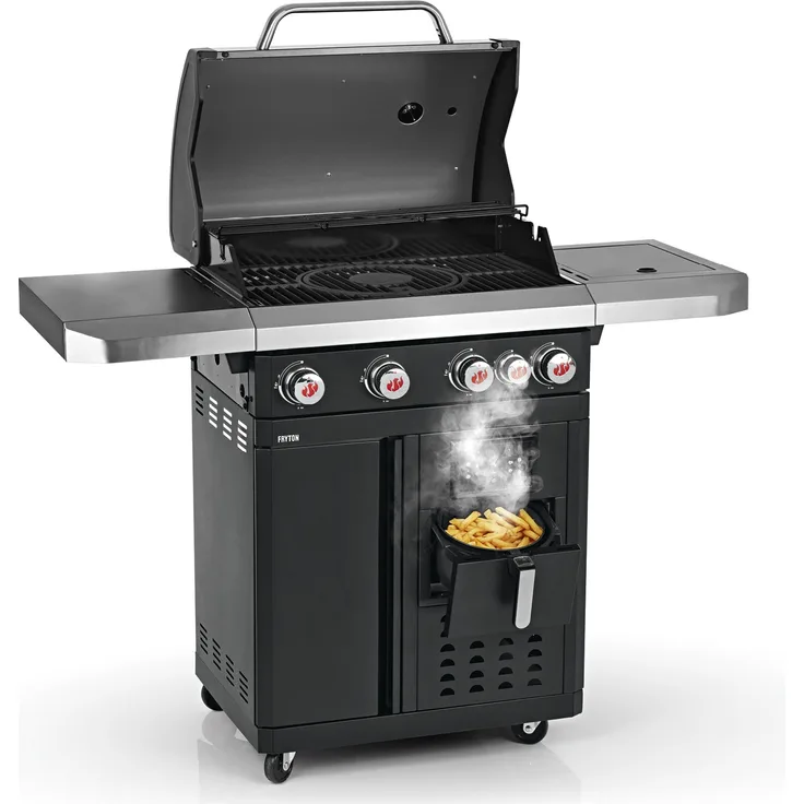 LANDMANN Gasgrill FRYTON 4.1 cooK mit Heißluftfritteuse, Schwarz, Grillfläche 65 x 40 cm, Maße 134,5 x 52,5 x 120 cm