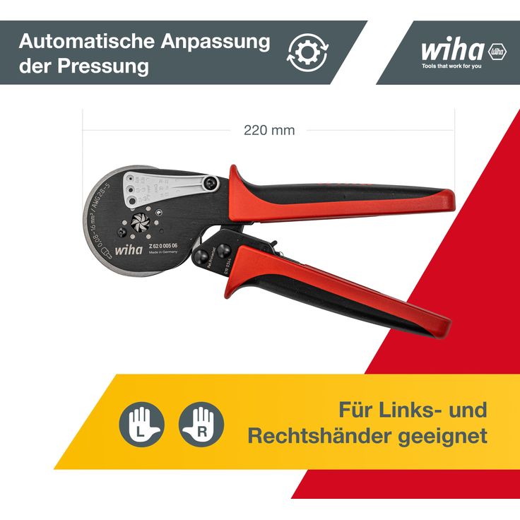 Wiha Profi Crimpzange mit automatische Anpassung auf die Aderendhülsengröße 0,08 bis 16mm² (41246) I Crimpwerkzeug Sechskant Vercrimpung I Aderendhülsenzange für Elektriker – Bild 6