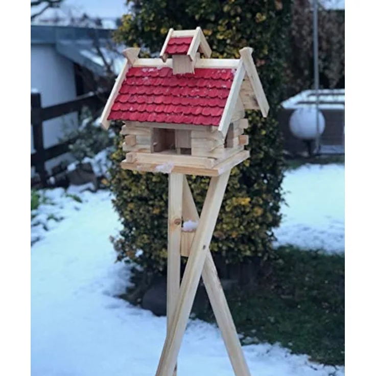 Darlux Rechteckiges Vogelhaus Vogel Futterstelle aus Holz mit Ständer Natur-Rot