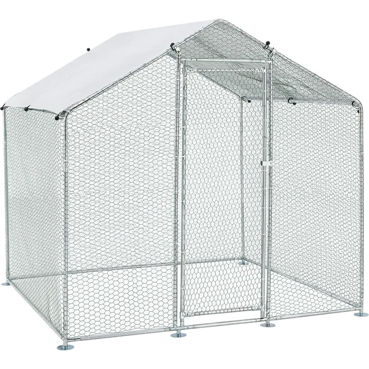 Juskys Freilaufgehege 2x2x2m Hühnerstall aus Metall begehbar mit 4 m² Lauffläche, Tür & Riegel – Freigehege für Hühner, Kleintiere & Pflanzen – Bild 1