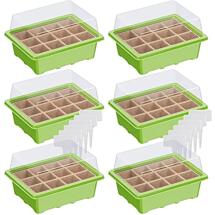 6 x WELLGRO Mini Gewächshaus inkl. Pflanzschilder - für bis zu 12 Pflanzen - ca. 19 x 14,5 x 11cm je Zimmergewächshaus mit Pflanzeinsatz – Bild 1