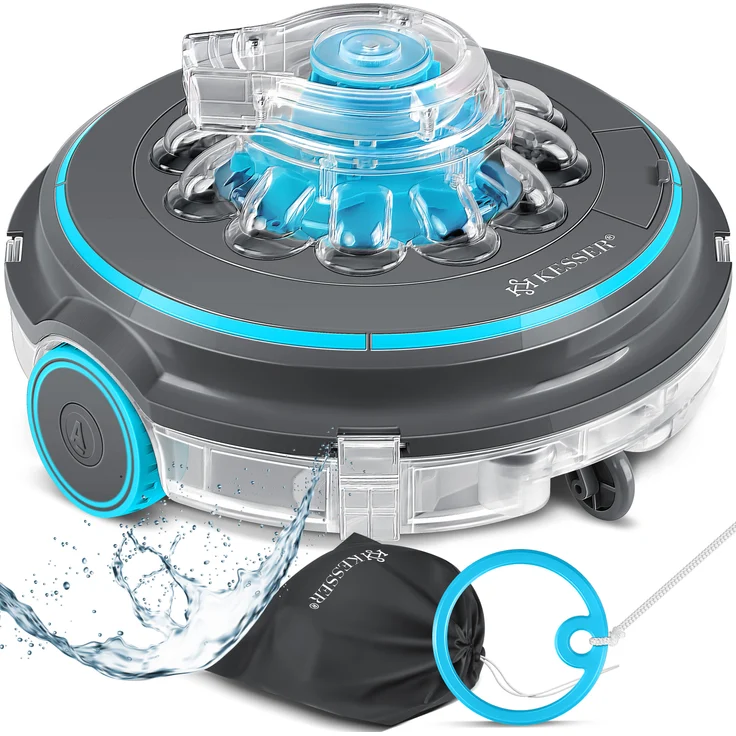 KESSER® Poolroboter Poolreiniger Akku Aqua-9000 inkl. Transporttasche Pool Roboter für bis 80m² Pools, Li-Ion Akku max. 75 min, Kabellos Poolsauger Bodenreinigung Vollautomatisch Bodensauger Anthrazit – Bild 1