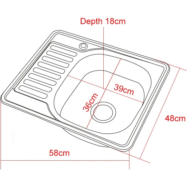 58CM Edelstahl Einbauspüle eckig + Ablage Spülbecken Spüle Küchenspüle Spüle – Bild 5
