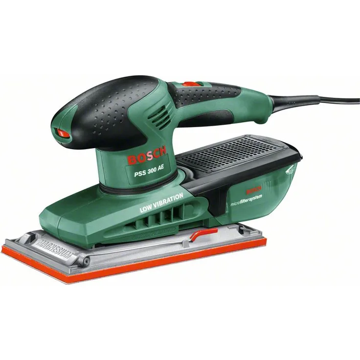 Bosch DIY Schwingschleifer PSS 300 AE, Schleifblatt P120, Bosch Microfilter, Koffer (250 W, Schwingzahl 14.000-24.000 min-1, Schleiffläche rechteckig 262 cm² (114 x 230 mm))
