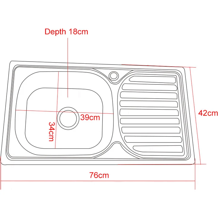 76CM Edelstahlspüle Spülbecken LINKS eckig Ablage Küchenspüle Einbauspüle Spüle – Bild 5