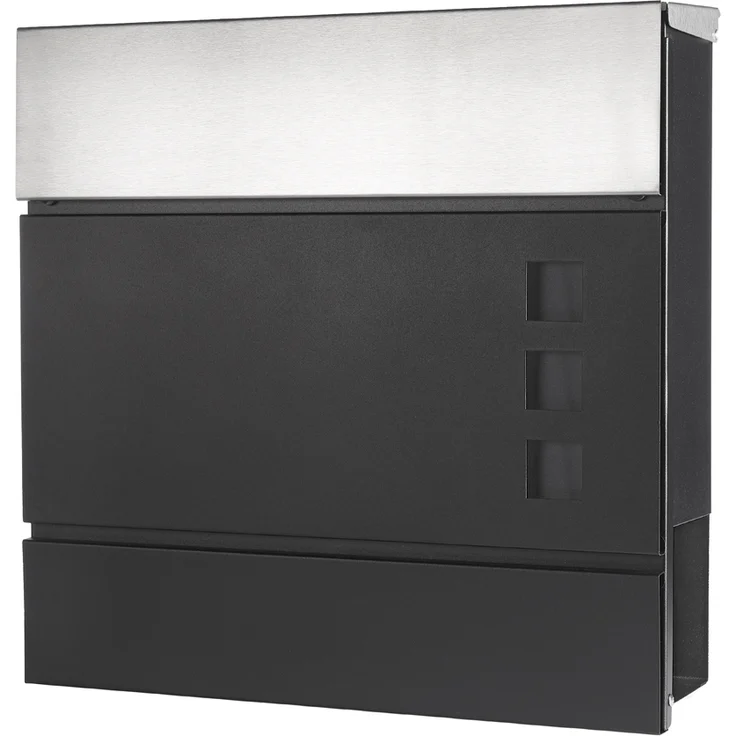 Briefkasten Edelstahl Wandbriefkasten Zeitungsfach Zeitungsrolle Namenschild Design Mailbox Kasten Postkasten Wandmontage - Schwarz - Silber* – Bild 1