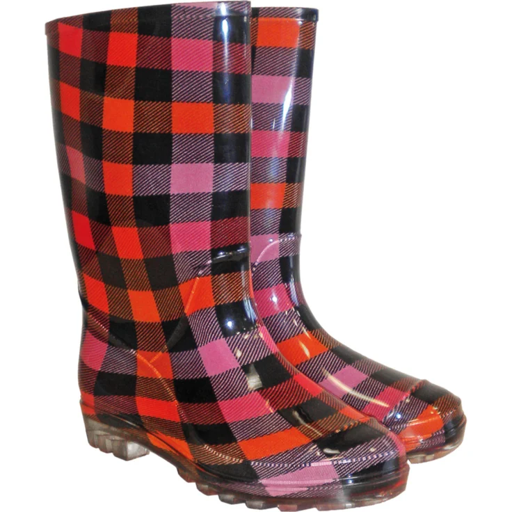 Damen Gummistiefel PVC Karomuster 38