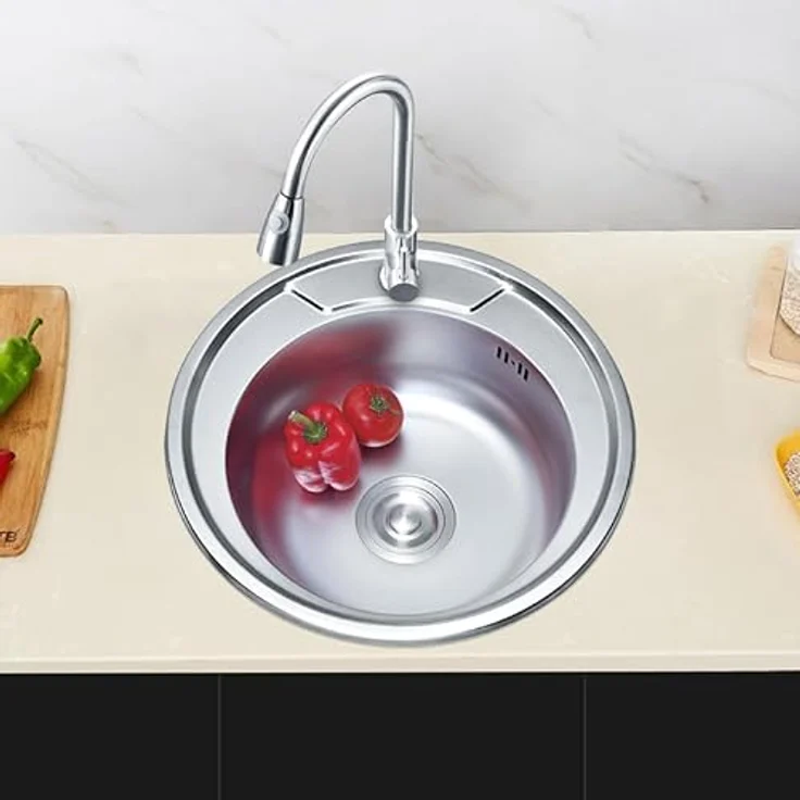 Faizee Home Edelstahlspüle Einbauspülen Rund 51 cm - Modern und Langlebig, Edelstahl, Verschiedene Modelle – Bild 1