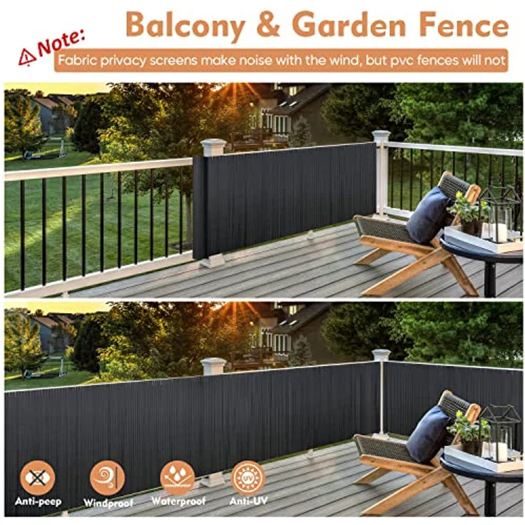 Sekey PVC Sichtschutzmatte 80x300cm Doppelte Verstärkung Innen, Balkon Sichtschutz mit Kabelbindern, Sichtschutzzaun Windschutz Wasserdicht ohne Bohren für Balkon Garten, Anthrazit – Bild 5