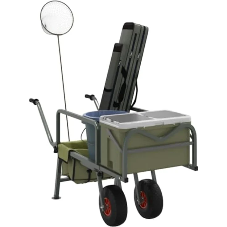 vidaXL Angelwagen mit 2 Rädern, Klappdesign Transportwagen für Angeln und Camping, pulverbeschichteter Stahl – Bild 2