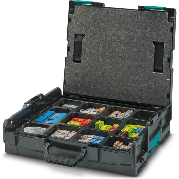 Phoenix Contact PTFIX Sortimo L-BOXX 1092040, Werkzeugkoffer mit 130 Verteilerblöcken für Leiterquerschnitte 0,14 bis 10 mm², inkl. 60 Tragschienenadaptern und 20 Schraubflanschen