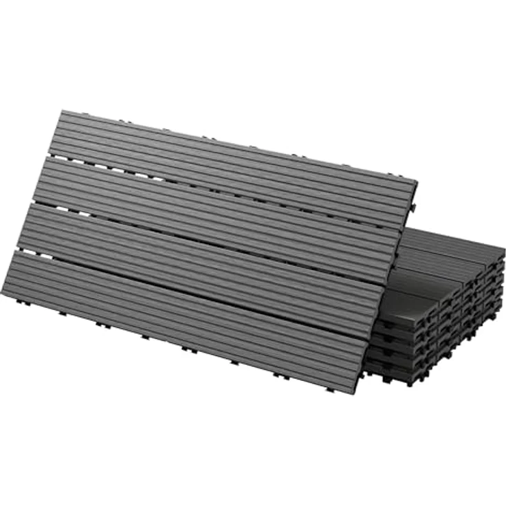 ECD Germany WPC Terrassenfliesen 60x30 cm 12er Spar Set für 2m² Anthrazit in Holzoptik für Garten Balkon Bodenbelag mit Drainage und Klicksystem Terrassendielen Balkonfliesen Klickfliesen Holzfliesen – Bild 2