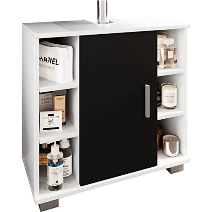 VCM Holz Badmöbel Badunterschrank Waschbeckenunterschrank Badezimmer Zalo M Weiß/Schwarz – Bild 5