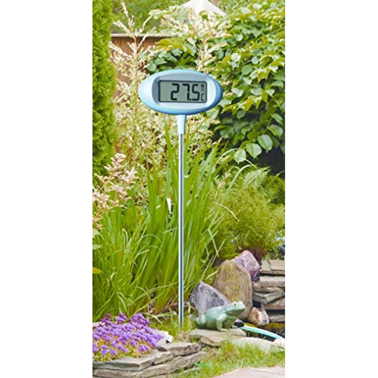 TFA Gartenthermometer Orion, Wetterfestes Thermometer + Hygrometer mit digitaler Uhr, Grau – Bild 3