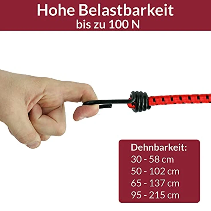 Deuba 12er-Set Spanngummi Metallhaken 4 Längen 30-95cm Transportgurte Expander Spanngurte Gepäckspanner kratzsicher – Bild 5