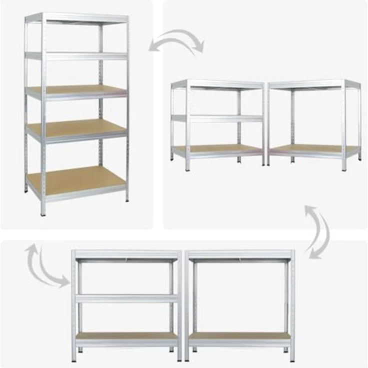 Proregal Schwerlastregal Rivet, 180 x 90 x 60 cm, 5 verstellbare Böden, Traglast 250 kg, verzinkt, kinderleichter Steckaufbau – Bild 6