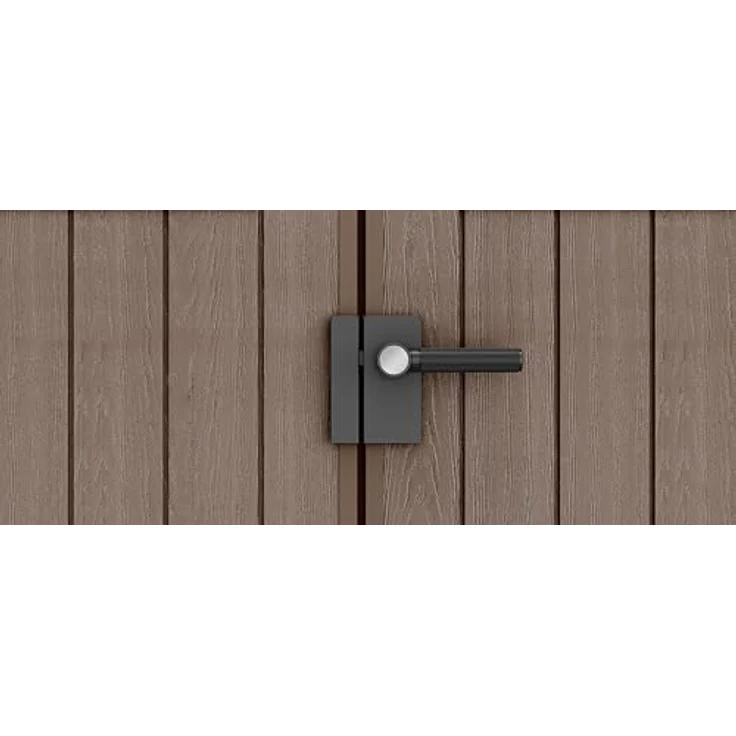 Keter 255777, Doppelter Metallschuppen mit Giebeldach, braun, 2 Fenster, Doppeltür, für Gartenwerkzeuge und Rasenmäher – Bild 5