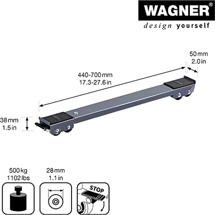 WAGNER Transporthilfe MM 1199 Anthrazit, Transportwagen mit größenverstellbarer Ladefläche (44-70 cm) - Tragkraft 500 kg - Feststeller - Hochbelastbar - Geschützte Ladung – Bild 2