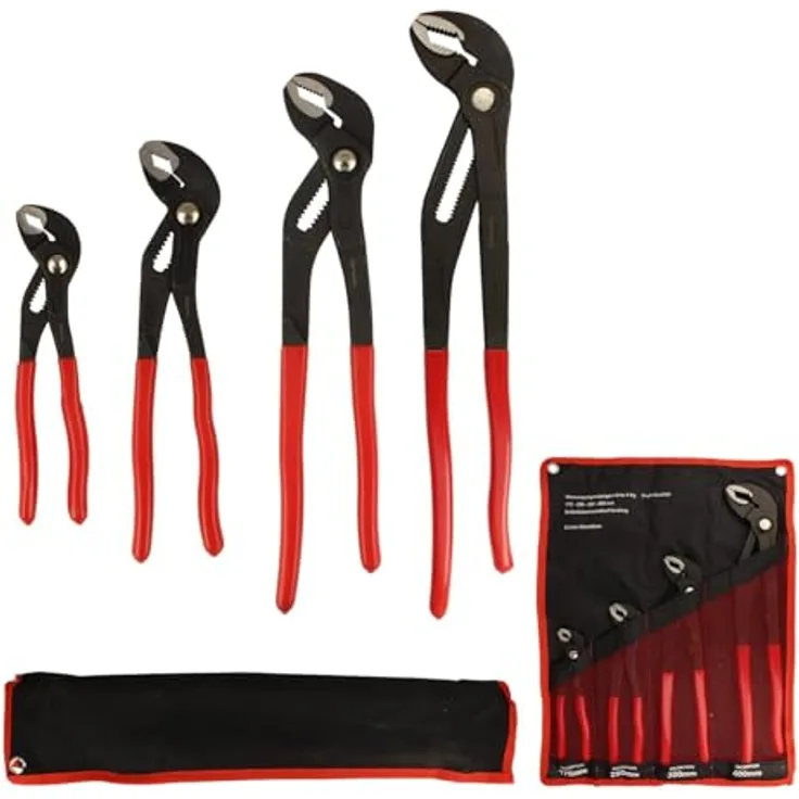 BOOMET Wasserpumpenzange Set · 4er Set 175mm 250mm 300mm 400mm · Verstellbare Rohrzange mit Druckknopf · Zangenschlüssel mit Feinverstellung per Knopfdruck