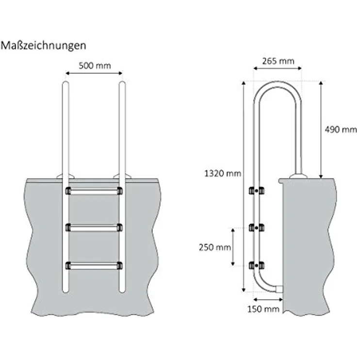 Zelsius V2A Edelstahl Poolleiter mit 3 Stufen | 50 x 26,5 x 132 cm - Silber | mit Rutschsicherung | Schwimmbadleiter für Pool und Schwimmbecken – Bild 4