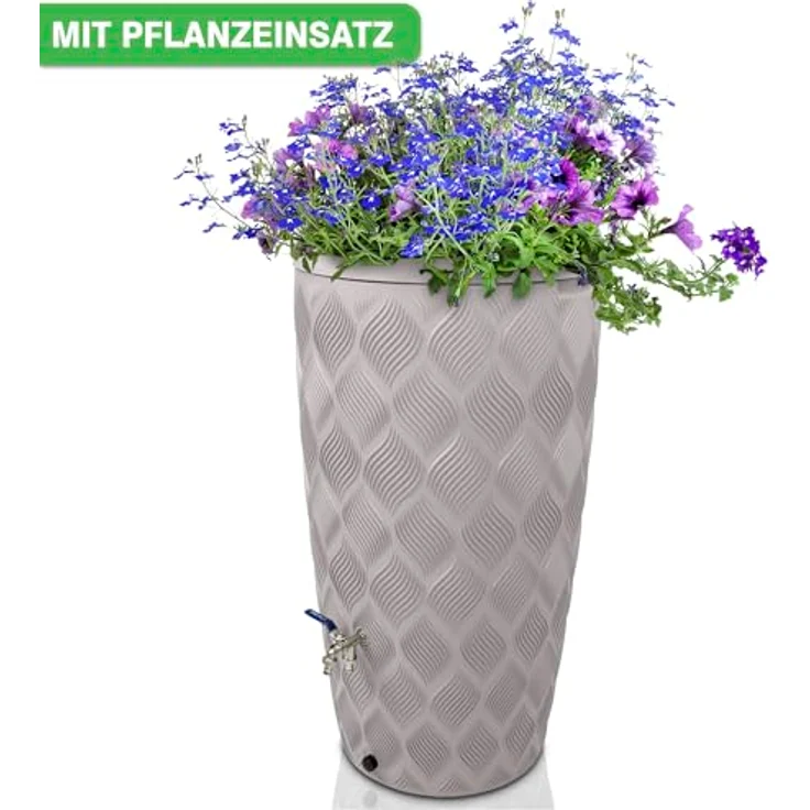 YourCasa Regentonne 240 Liter [Seabreeze], Regenfass Frostsicher aus Kunststoff mit Wasserhahn - Nachhaltige Bewässerung und Design-Highlight in Creme – Bild 4