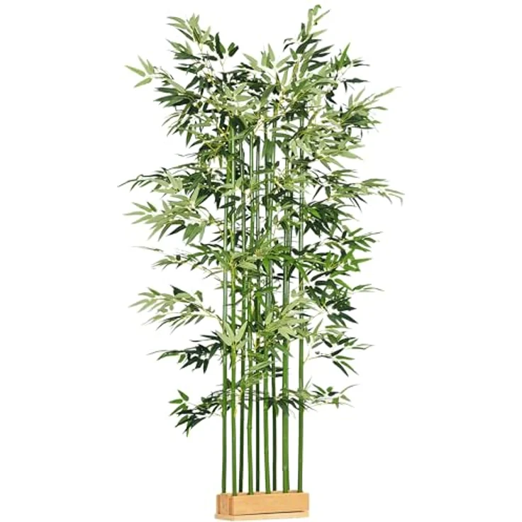 HOMCOM Kunstpflanze im Kiefernholztopf Bambus, Höhe 180 cm, Indoor/Outdoor, Dekopflanzen, Grün – Bild 2