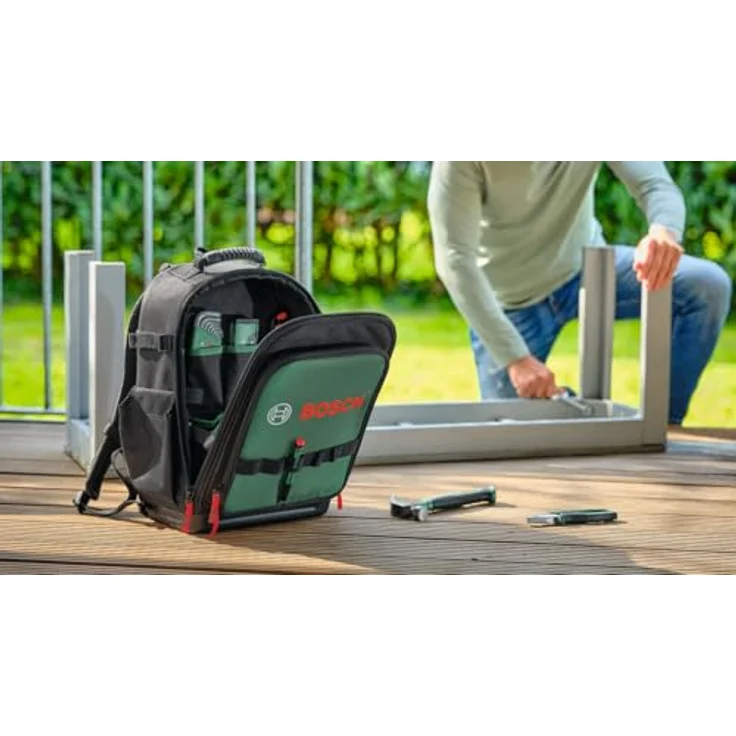 Bosch Home and Garden Werkzeug-Rucksack 1600A02ZA0, robuster Rucksack mit 39 Taschen und Gurten, gepolsterte Schultergurte und wasserdichter Boden – Bild 2