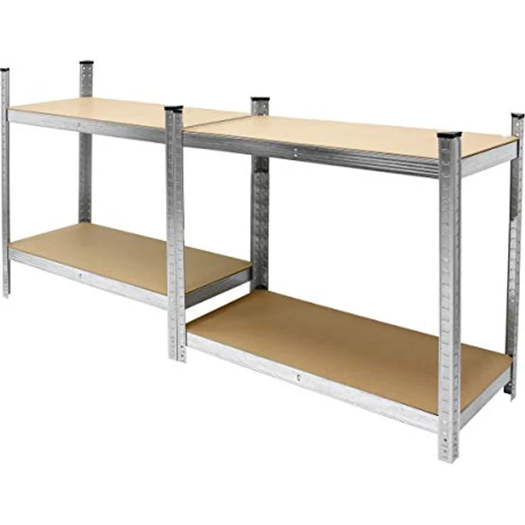 ECD Germany 2x Werkstattregal Schwerlastregal 160x80x40cm bis 320kg belastbar verzinktes Metall 4 MDF-Platten höhenverstellbar Lagerregal Steckregal Kellerregal Garagenregal Metallregal Regal Werkbank, robuste Metallkonstruktion – Bild 5