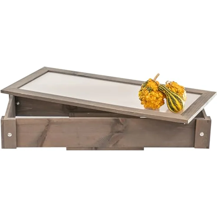 ITA Frühbeet Aufsatz aus Holz 80x37x10 cm, grau, wetterfest, Polycarbonat Fenster, FSC-zertifiziert, ideal für Hochbeete – Bild 1