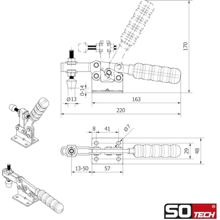 SO-TECH Kniehebelspanner, Kniehebelklemme mit hoher Haltekraft von 227 kg, rot – Bild 4