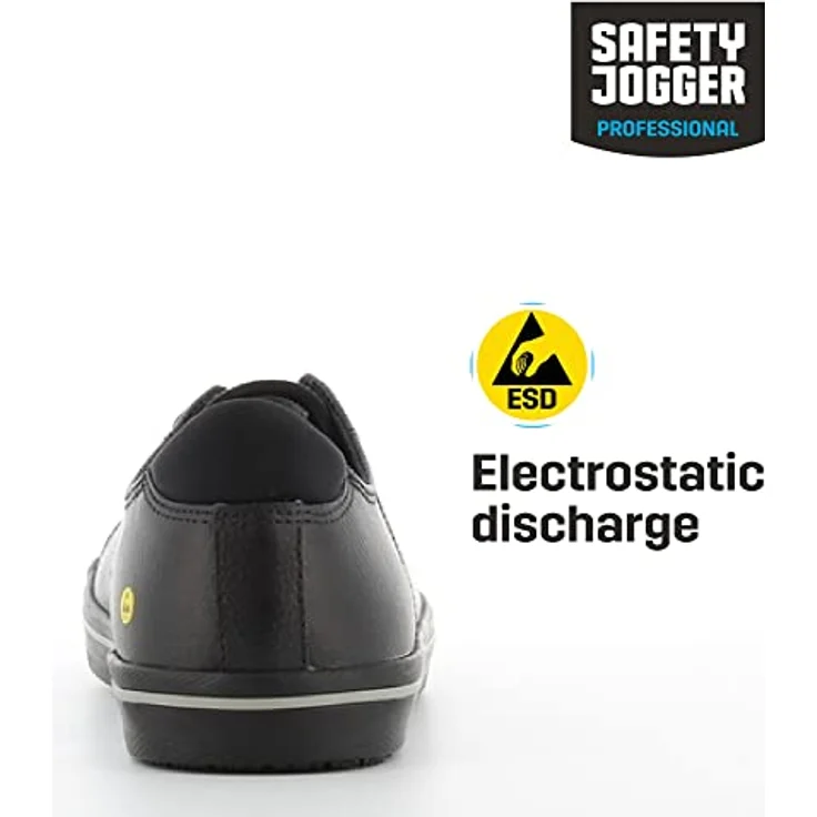 OXYPAS Sneaker Leder Clark, Arbeitsschuhe mit ESD und SJ Grip, herausnehmbaren Einlegesohlen, tief geschnitten, schwarz – Bild 4