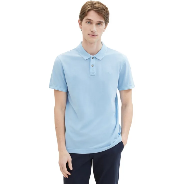 TOM TAILOR Poloshirt mit Logo Stickerei in Schwarz, Baumwoll-Jerseystoff, Po-bedeckend, Sonnenschutz am Kragen
