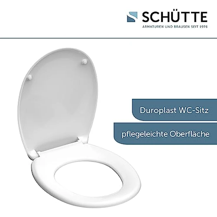 Schütte WC-Sitz Duroplast Weiß, bruchsicher und kratzfest, mit pflegeleichter Oberfläche, O-Form, für handelsübliche WCs – Bild 3