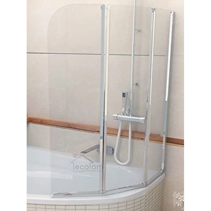 ECOLAM Badewannenabtrennung Ambition 3-teilig 139 cm Klarglas - Echtglas Faltwand mit Chrom Profilen – Bild 3