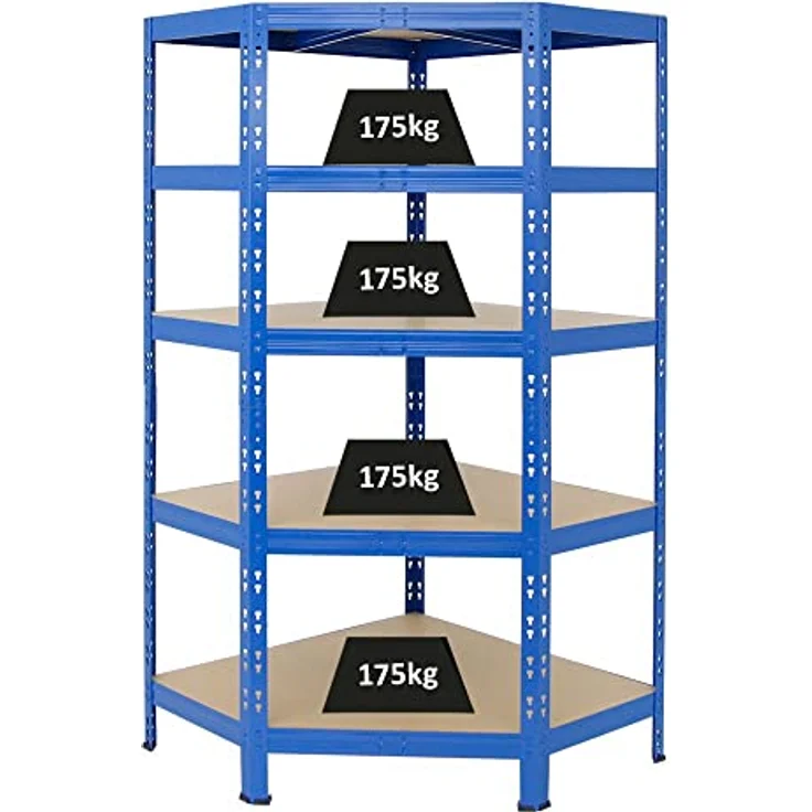 Proregal Eckregal Tiger, 180 x 90 x 45 cm, 5 Fachböden mit 175 kg Traglast pro Boden, Steckmontage, Blau – Bild 1