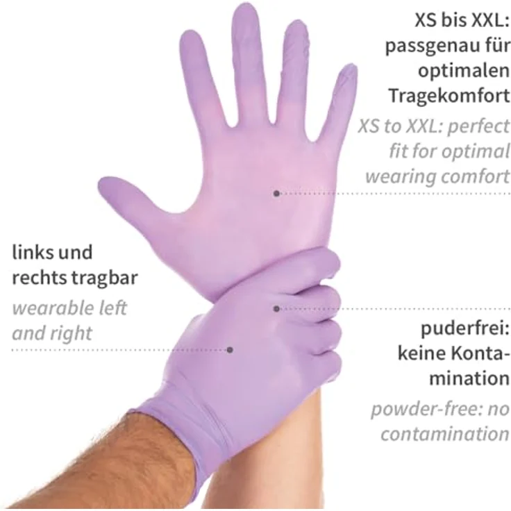 FRANZ MENSCH Hygostar Nitrilhandschuhe Safe Light | puderfrei, lila, 10/XL, 24cm, 100 Stück, Einmalhandschuhe, in Gr. XS, S, M, L, XL & XXL verfügbar – Bild 2
