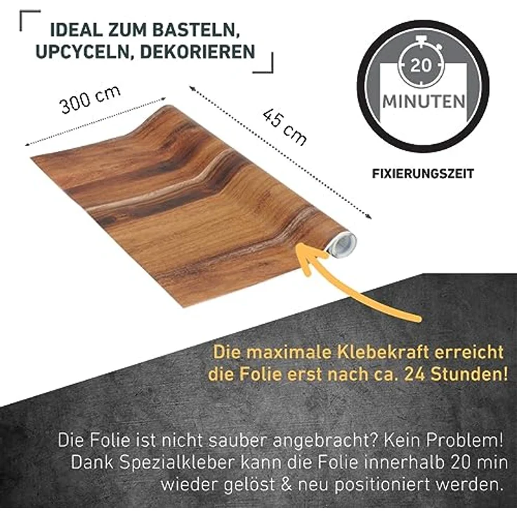 Venilia Eiche Rustikal Klebefolie Dekofolie Möbelfolie Tapeten selbstklebende Folie, PVC, Natur-Holzoptik braun, 45cm x 3m, Stärke: 0,095 mm, 53155, 45 x 300 cm - Preisvergleich – Bild 3
