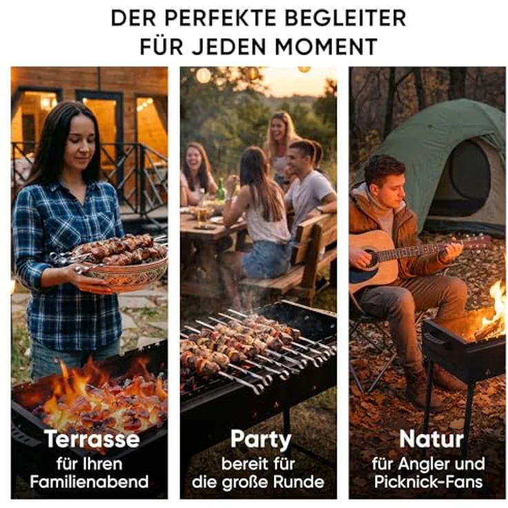 Davr Metall Mangal Grillmeister, klappbar, 80 cm, aus 2 mm Stahl, schwarz, inkl. Grillzange – Bild 8