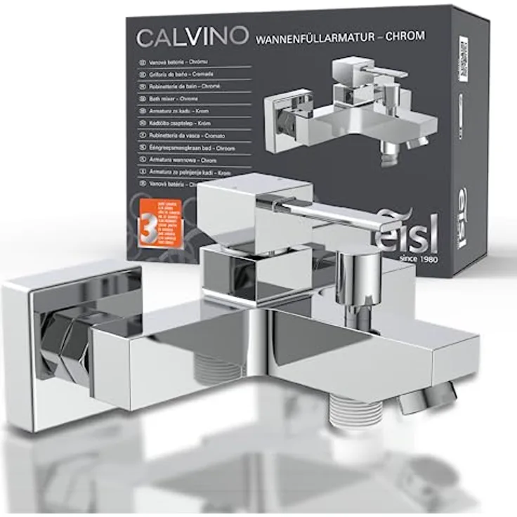 Eisl Wannenfüllarmatur Calvino Chrom, 1/2 Zoll Brauseabgang mit geräuscharmer 25 mm Qualitäts-Kartusche, Ausladung 160 mm