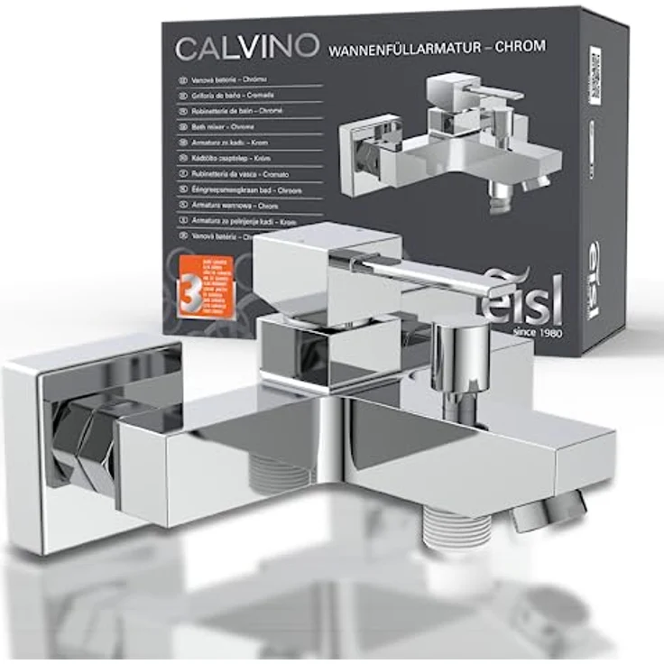 Eisl Wannenfüllarmatur Calvino Chrom, 1/2 Zoll Brauseabgang mit geräuscharmer 25 mm Qualitäts-Kartusche, Ausladung 160 mm – Bild 1
