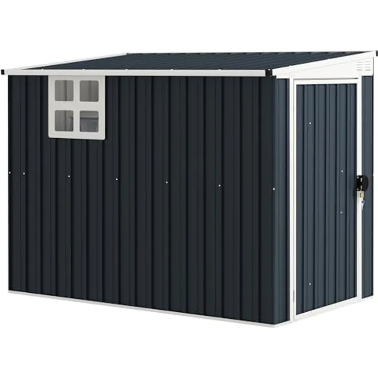 Outsunny Metall Gerätehaus 2,7m² Gartenhaus Dunkelgrau mit Pultdach und abschließbarer Tür