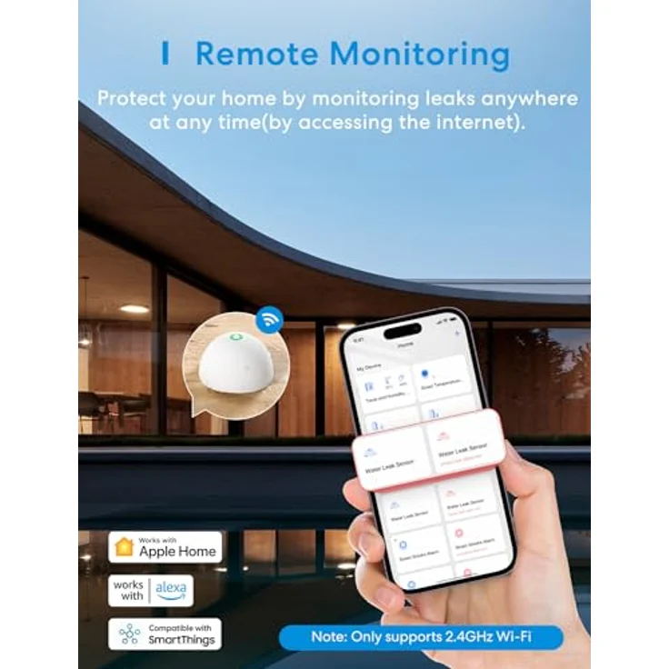 Meross Smart Wassermelder 3er Set, WLAN Wassersensor für HomeKit mit IP67, 60dB Alarm, ideal für Küche, Badezimmer und Keller – Bild 3