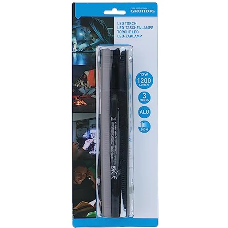 GRUNDIG LED Taschenlampe 1200 Lumen - 12W - 200M Reichweite - 3 Leuchtmodi: Hoch, Niedrig, Pulsierend - Schwarz/Orange – Bild 2