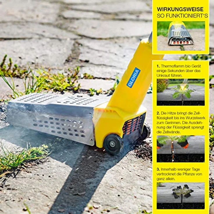 GLORIA Thermoflamm BIO Fix Abflammgerät 800°C Flächenbrenner 230V| Elektrischer Unkrautvernichter, Unkrautbrenner | Einfache & sichere Bedienung | Größere Arbeitsfläche | Für den unkrautfreien Garten und Gehweg (1100W) – Bild 3