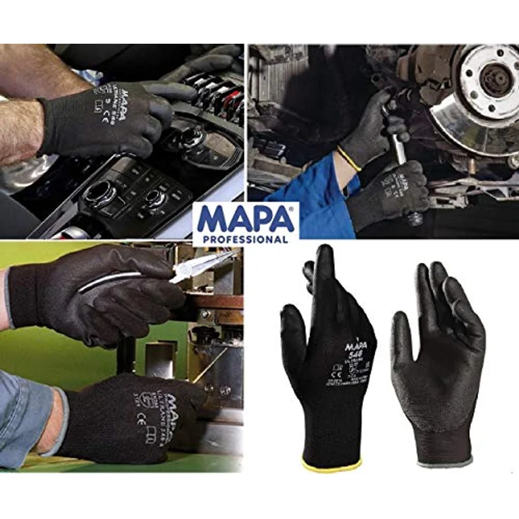 MAPA Professional Ultrane 548 â€“ Dünne Polyurethan-Arbeitshandschuhe für mechanischen Schutz in der Automobil-, Elektronik, Kosmetik und Pharmaindustrie, schwarz, Größe 9 (1 Paar), Schutzhandschuhe – Bild 2